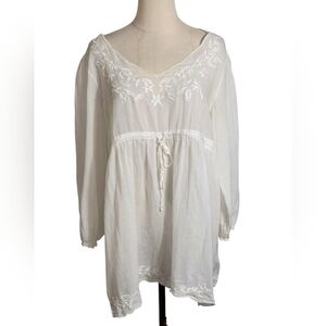 V Cristina White Sheer Embroidered Blouse
